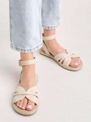 Simply Be Natural Raffia Two Part Flat Sandals in Extra Wide Fit - Image 3 of 4