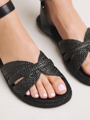 Simply Be Black Raffia Two Part Flat Sandals in Extra Wide Fit - Image 3 of 4