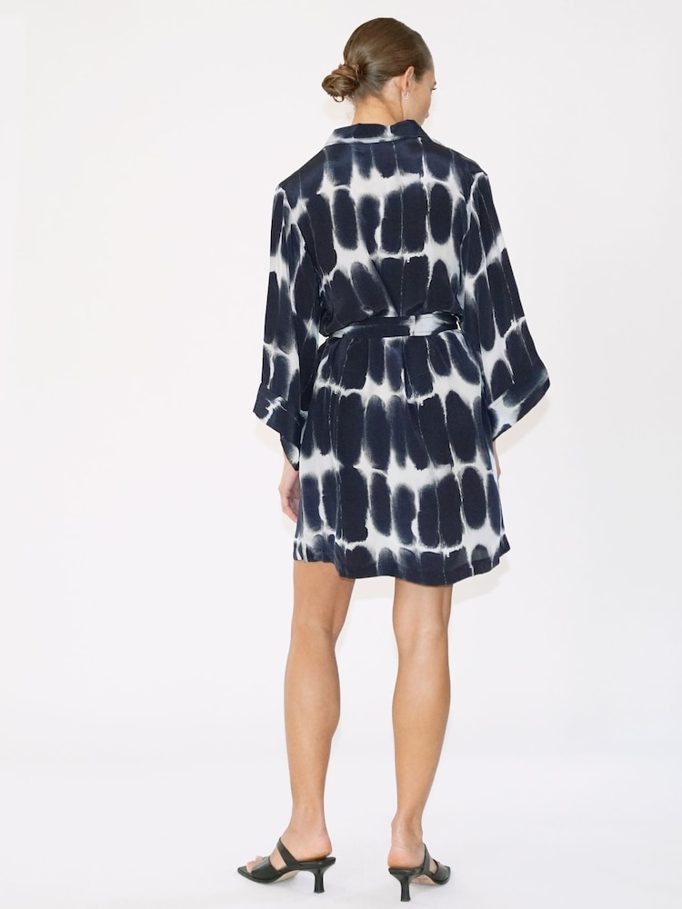 Religion Blue Tunic Shirt Dress With Kimono Sleeves in Bright Floral Print - Image 2 of 6