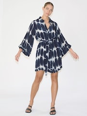 Religion Blue Tunic Shirt Dress With Kimono Sleeves in Bright Floral Print - Image 4 of 6