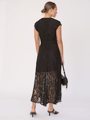 Religion Black Lace Lily Dress With Handkerchief Hem And Cap Sleeves - Image 1 of 6