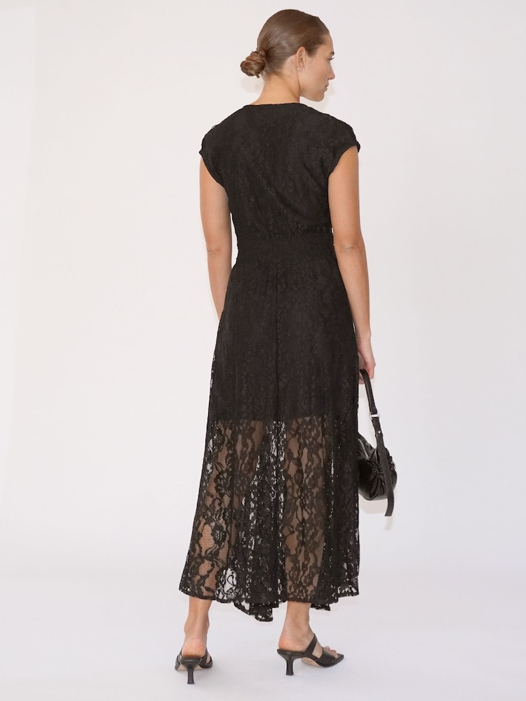 Religion Black Lace Lily Dress With Handkerchief Hem And Cap Sleeves - Image 1 of 6
