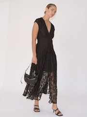 Religion Black Lace Lily Dress With Handkerchief Hem And Cap Sleeves - Image 2 of 6