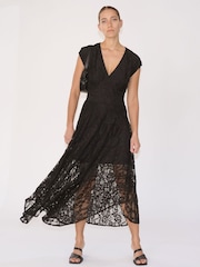Religion Black Lace Lily Dress With Handkerchief Hem And Cap Sleeves - Image 3 of 6