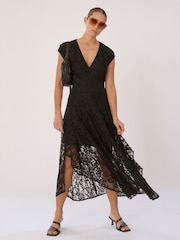 Religion Black Lace Lily Dress With Handkerchief Hem And Cap Sleeves - Image 5 of 6