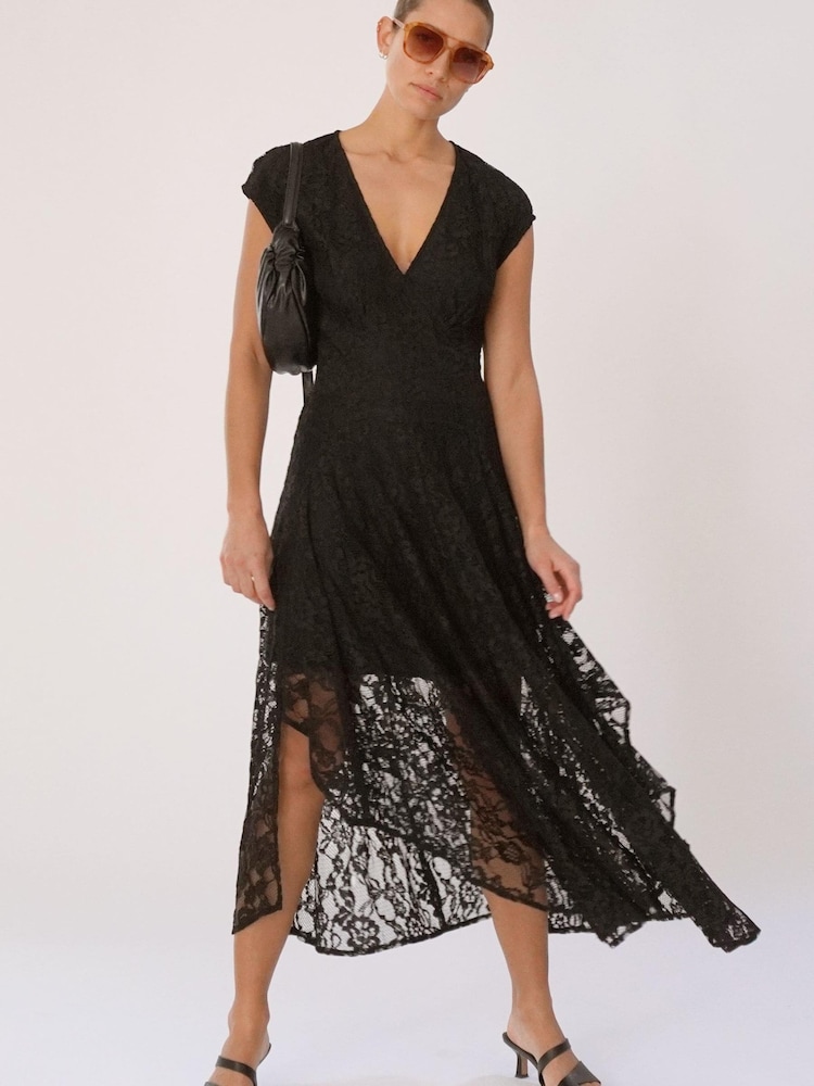 Religion Black Lace Lily Dress With Handkerchief Hem And Cap Sleeves - Image 6 of 6