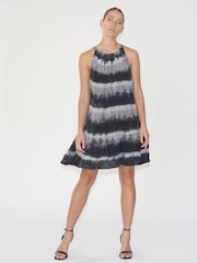 Religion Black Halterneck Mini Dress in Tie Dye Stripe With Drawstring - Image 1 of 6