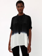 Religion Black Oversized Blouse in Dip Dye With Tie Neck - Image 1 of 6