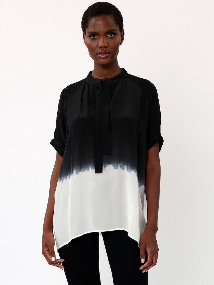 Religion Black Oversized Blouse in Dip Dye With Tie Neck - Image 1 of 6