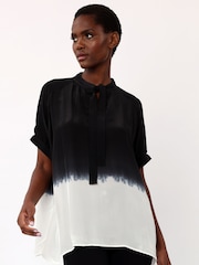 Religion Black Oversized Blouse in Dip Dye With Tie Neck - Image 2 of 6