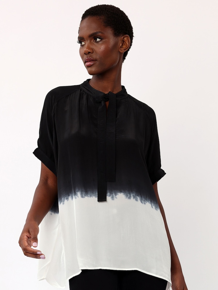 Religion Black Oversized Blouse in Dip Dye With Tie Neck - Image 2 of 6