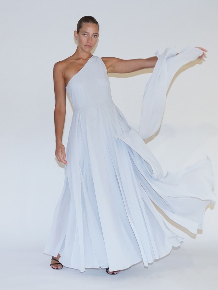 Gri - Rochie maxi Religion pe un umăr și fustă încrețită în talie - Image 5 of 7