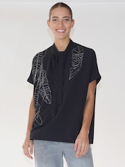 Religion Black Oversized Sensation Blouse With Gunmetal Beaded Motif - Image 1 of 6