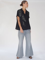 Religion Black Oversized Sensation Blouse With Gunmetal Beaded Motif - Image 2 of 6