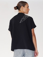 Religion Black Oversized Sensation Blouse With Gunmetal Beaded Motif - Image 3 of 6