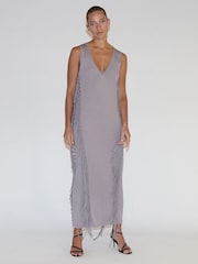 Religion Grey Flourish Maxi Jersey Dress With Knots And Tassles - Image 2 of 6