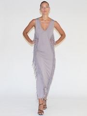Religion Grey Flourish Maxi Jersey Dress With Knots And Tassles - Image 4 of 6