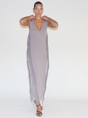 Religion Grey Flourish Maxi Jersey Dress With Knots And Tassles - Image 5 of 6