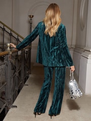 Friends Like These Green Crushed Velvet Tailored Ankle Grazer Trouser - Image 4 of 4