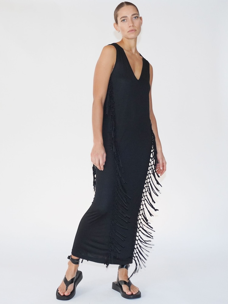 Religion Black Flourish Maxi Jersey Dress With Knots And Tassles - Image 1 of 6