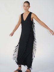 Religion Black Flourish Maxi Jersey Dress With Knots And Tassles - Image 5 of 6