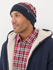FatFace Navy Fairisle Pattern Beanie - Image 1 of 3