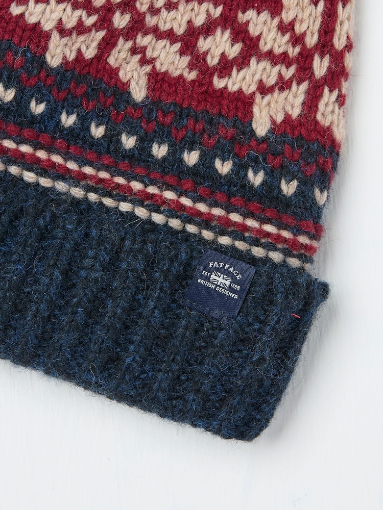 FatFace Navy Fairisle Pattern Beanie - Image 3 of 3