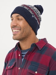 FatFace Navy Textured Fairisle Pattern Bobble Hat - Image 2 of 3