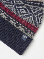 FatFace Navy Textured Fairisle Pattern Bobble Hat - Image 3 of 3