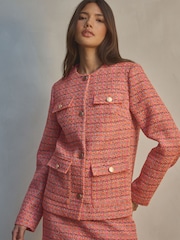 Roze/oranje - Kraagloze bouclé jas met textuur - Image 1 of 9