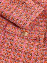 Pink und Orange - Kragenlose strukturierte Bouclé-Jacke - Bild 10 von 11