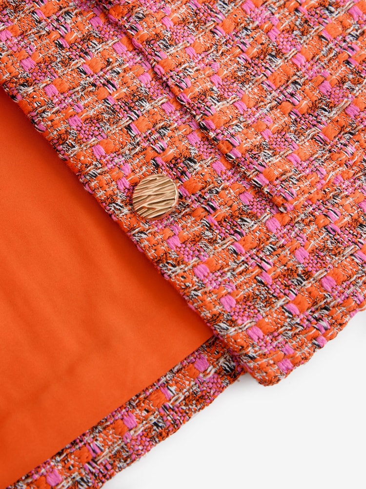 Pink und Orange - Kragenlose strukturierte Bouclé-Jacke - Bild 11 von 11