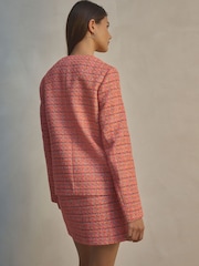 Roze/oranje - Kraagloze bouclé jas met textuur - Image 3 of 9