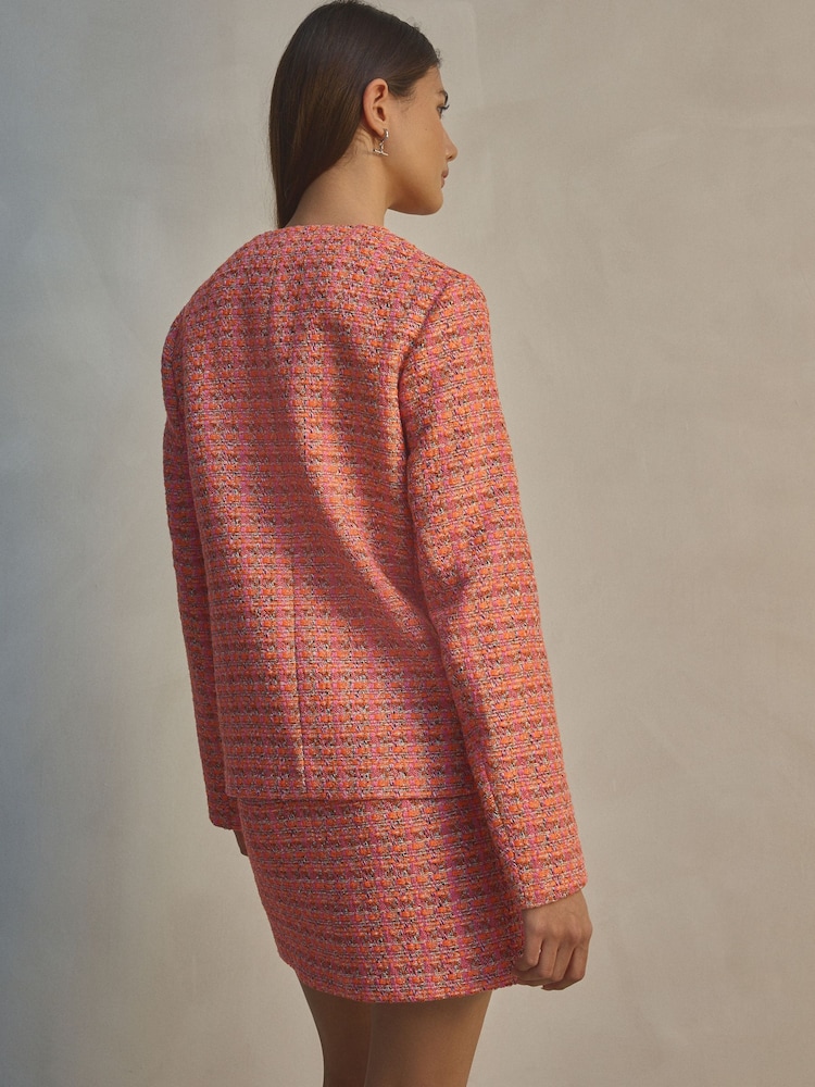 Roze/oranje - Kraagloze bouclé jas met textuur - Image 3 of 9