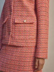 Roze/oranje - Kraagloze bouclé jas met textuur - Image 4 of 9