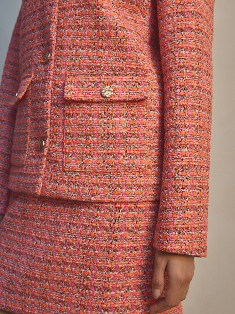 Roze/oranje - Kraagloze bouclé jas met textuur - Image 4 of 9