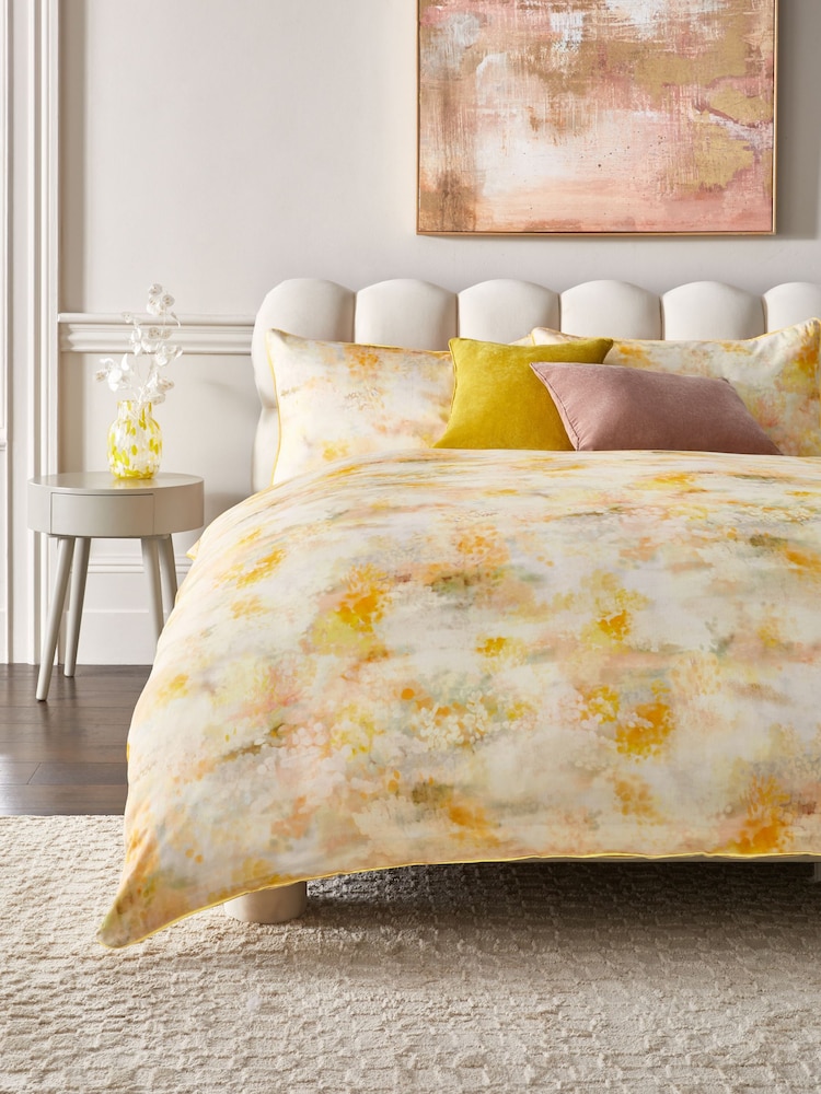 Yellow Abstract 200 Thread Count 100% Cotton Sateen Duvet Cover and Pillowcase Set - Image 3 of 6