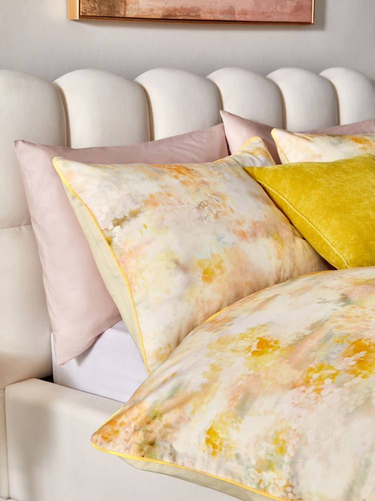 Yellow Abstract 200 Thread Count 100% Cotton Sateen Duvet Cover and Pillowcase Set - Image 4 of 6
