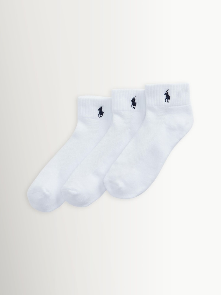 Polo Ralph Lauren White Half-Cushioned Sport Ankle Socks 3 Pack - Image 1 of 1 Polo Ralph Lauren White Half-Cushioned Sport Ankle Socks 3 Pack - Image 1 of 1