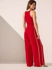 Czerwony - Sleeveless Jumpsuit with Tipping Detail - Image 2 of 8