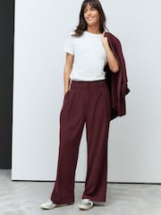Burgundy Red Elastic Back Wide Leg Trousers - Image 1 of 8