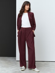 Burgundy Red Elastic Back Wide Leg Trousers - Image 2 of 8