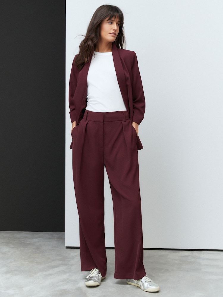 Burgundy Red Elastic Back Wide Leg Trousers - Image 2 of 8