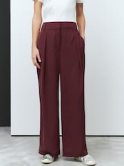 Burgundy Red Elastic Back Wide Leg Trousers - Image 3 of 8