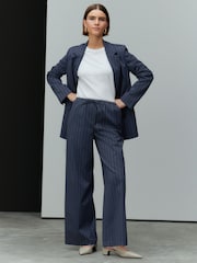Marineblauw - Drawstring Waist Tie Front Wide Leg Trousers - Image 1 of 7