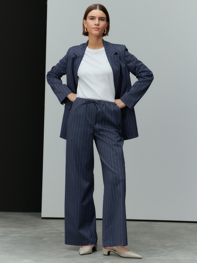 Marineblauw - Drawstring Waist Tie Front Wide Leg Trousers - Image 1 of 7