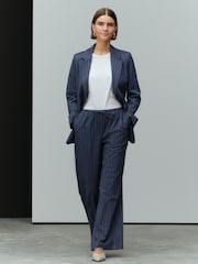 Marineblauw - Drawstring Waist Tie Front Wide Leg Trousers - Image 2 of 7