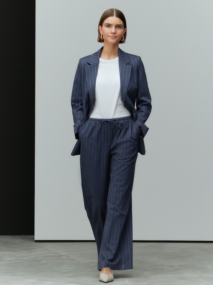 Marineblauw - Drawstring Waist Tie Front Wide Leg Trousers - Image 2 of 7