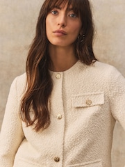 Cream Collarless Textured Boucle Jacket - Image 5 of 8