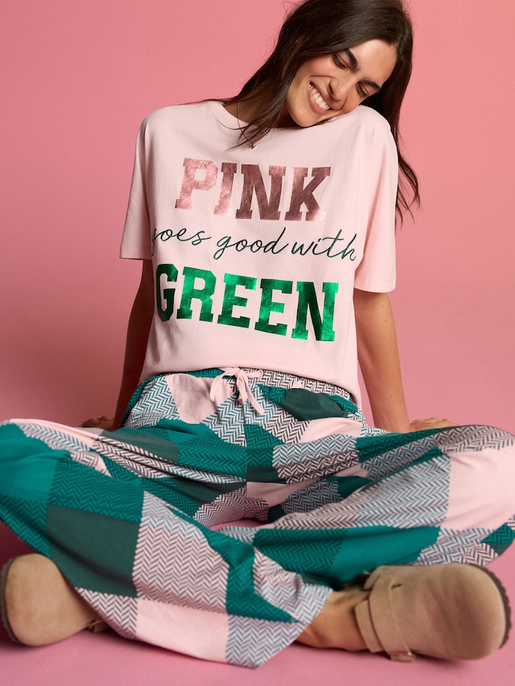 Pink Wicked Slogan 100% Cotton Short Sleeve Pyjamas - Image 1 of 5